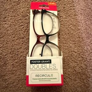 2 Pack Foster Grant Reading Glasses +2.50 Fashion Doubles Spring Hinges Case Inc